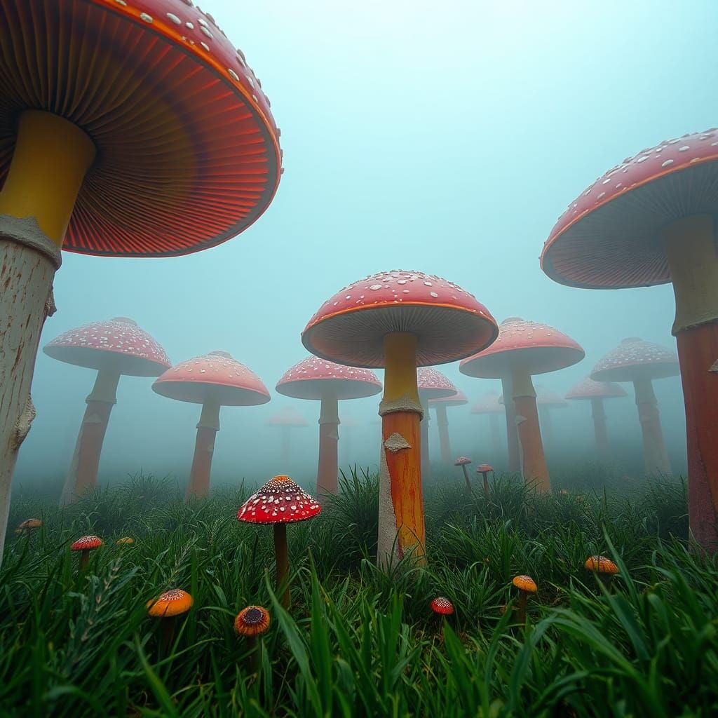 Surreal Mushroom Meadow in Pop Art Style