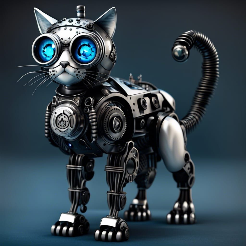 Robotic Steampunk Cat with Police Logo