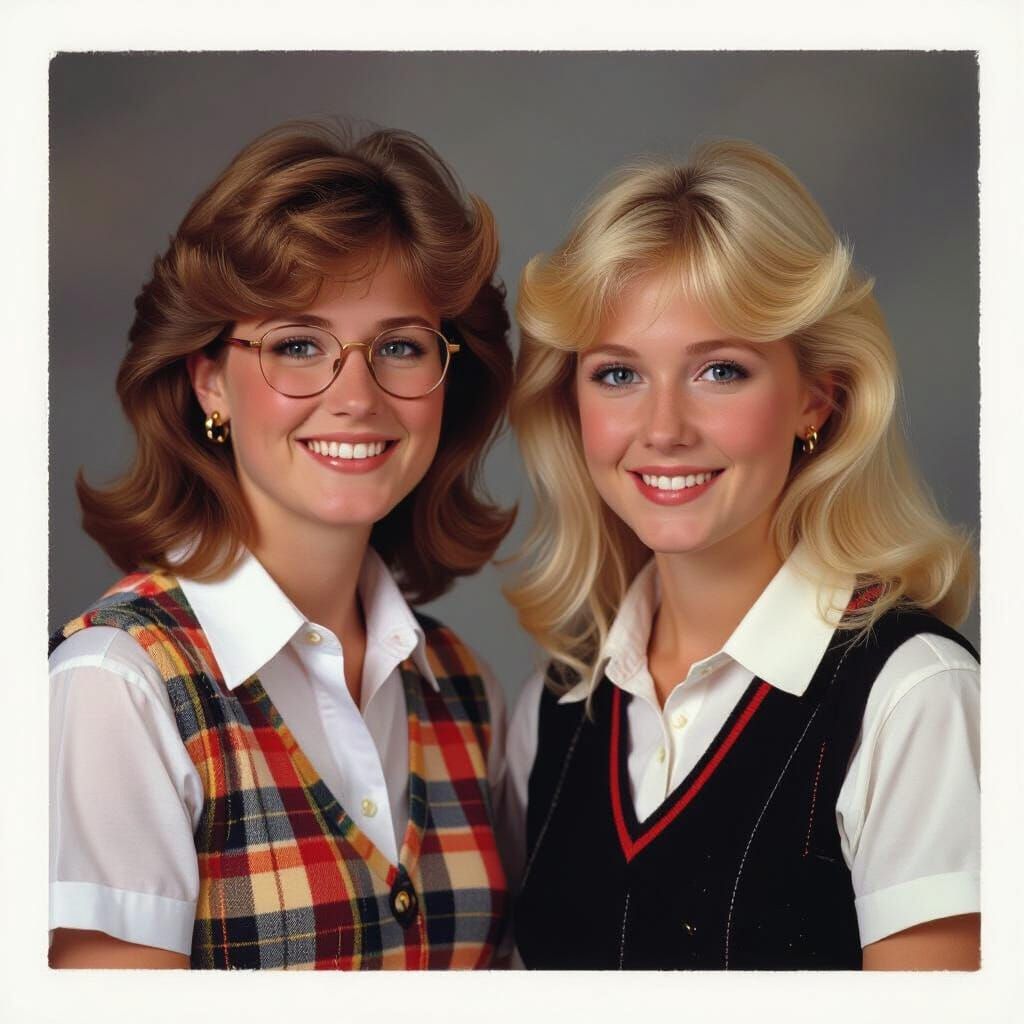 1980s Yearbook Portrait of Nerdy and Blonde Women
