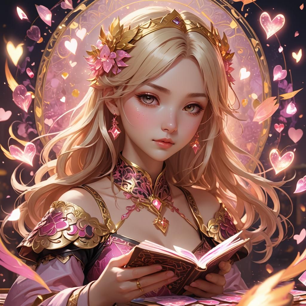 Blonde Tarot Reader with Love Phoenix Hearts