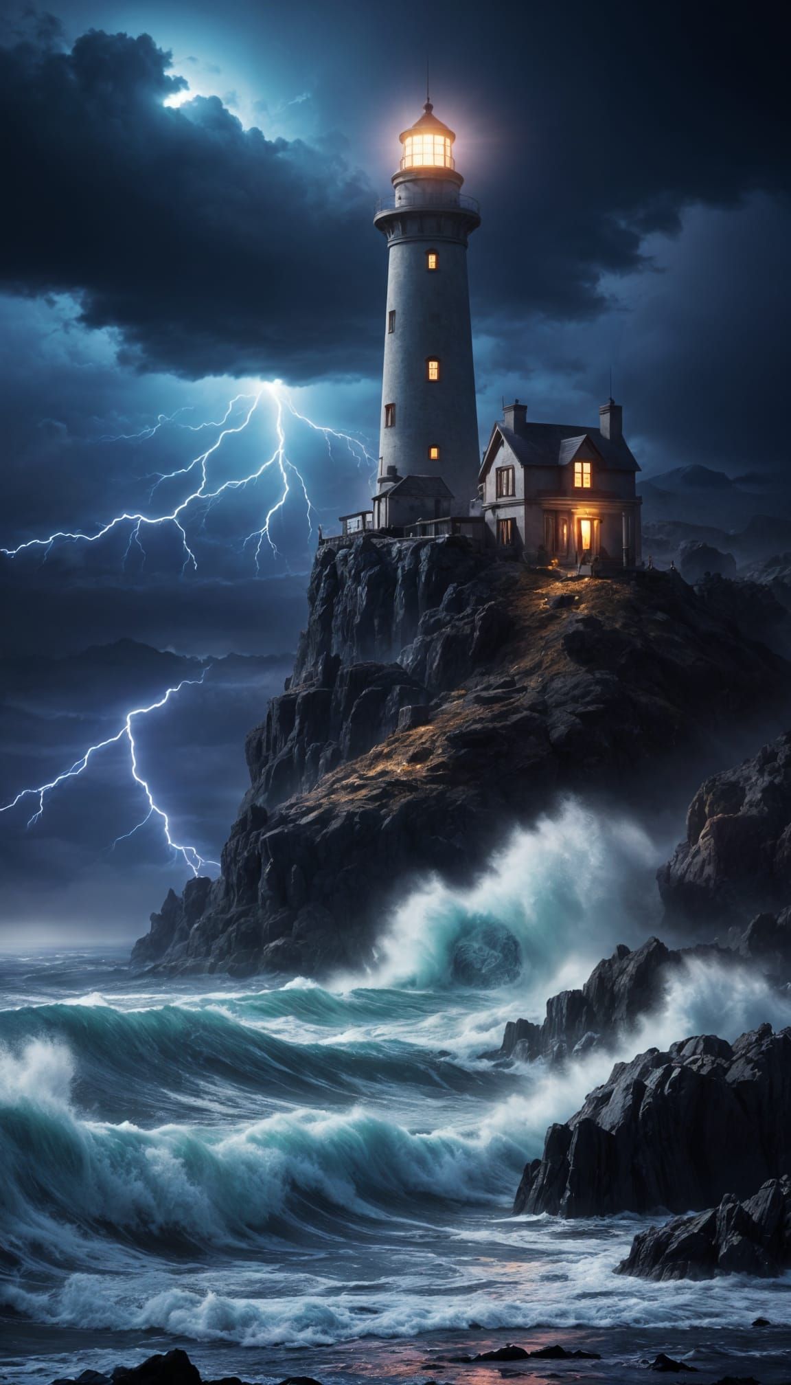 Dramatic Lighthouse Scene in a Digital Matte Painting