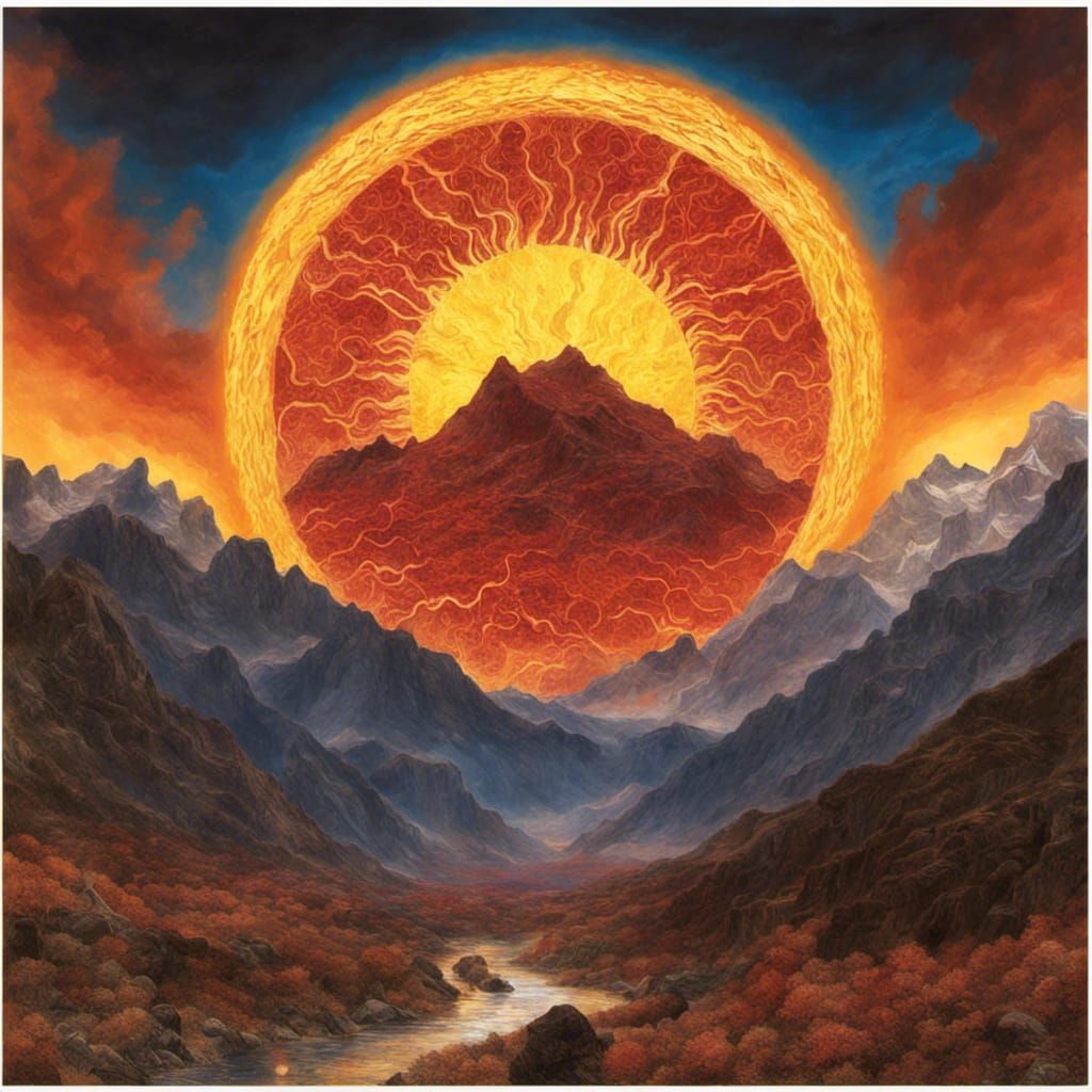 Exploding Sun Over Blood Mountains: Photoillustration