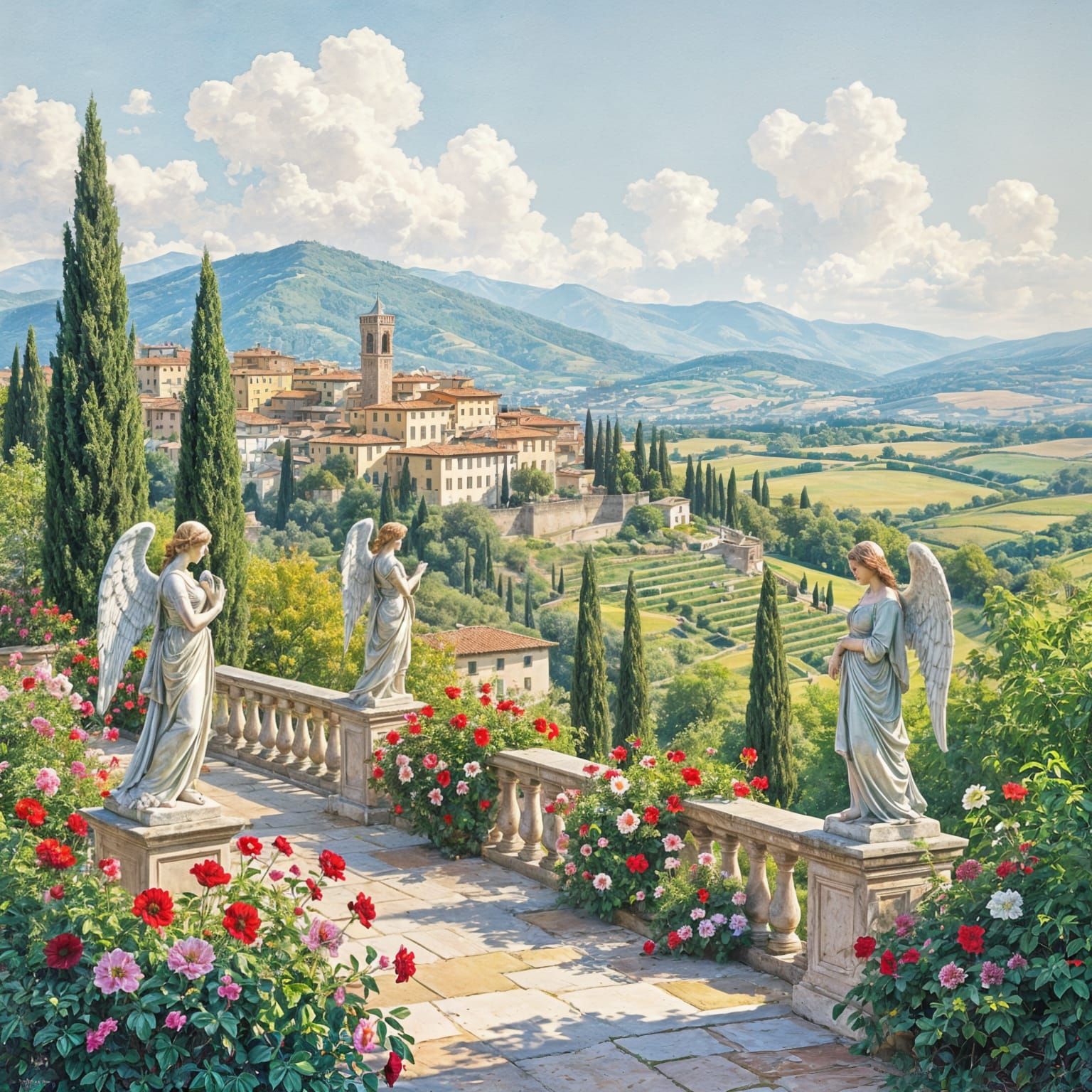 Gardens on the hill overlooking Italian Florence, Italy, Tus...