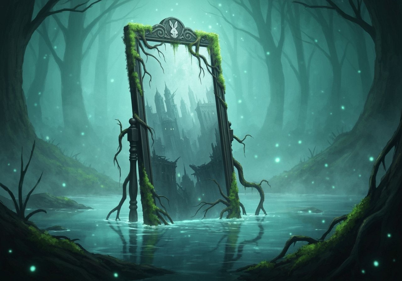 Ancient Mirror Reflects Lost Elven City in Misty Forest