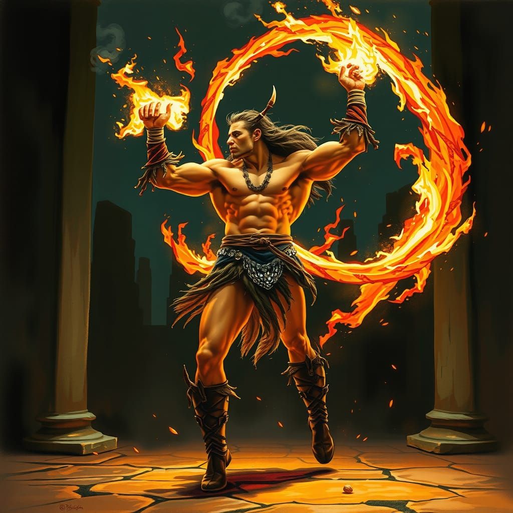 Half-Orc Fire Dancer in Hildebrandt Style