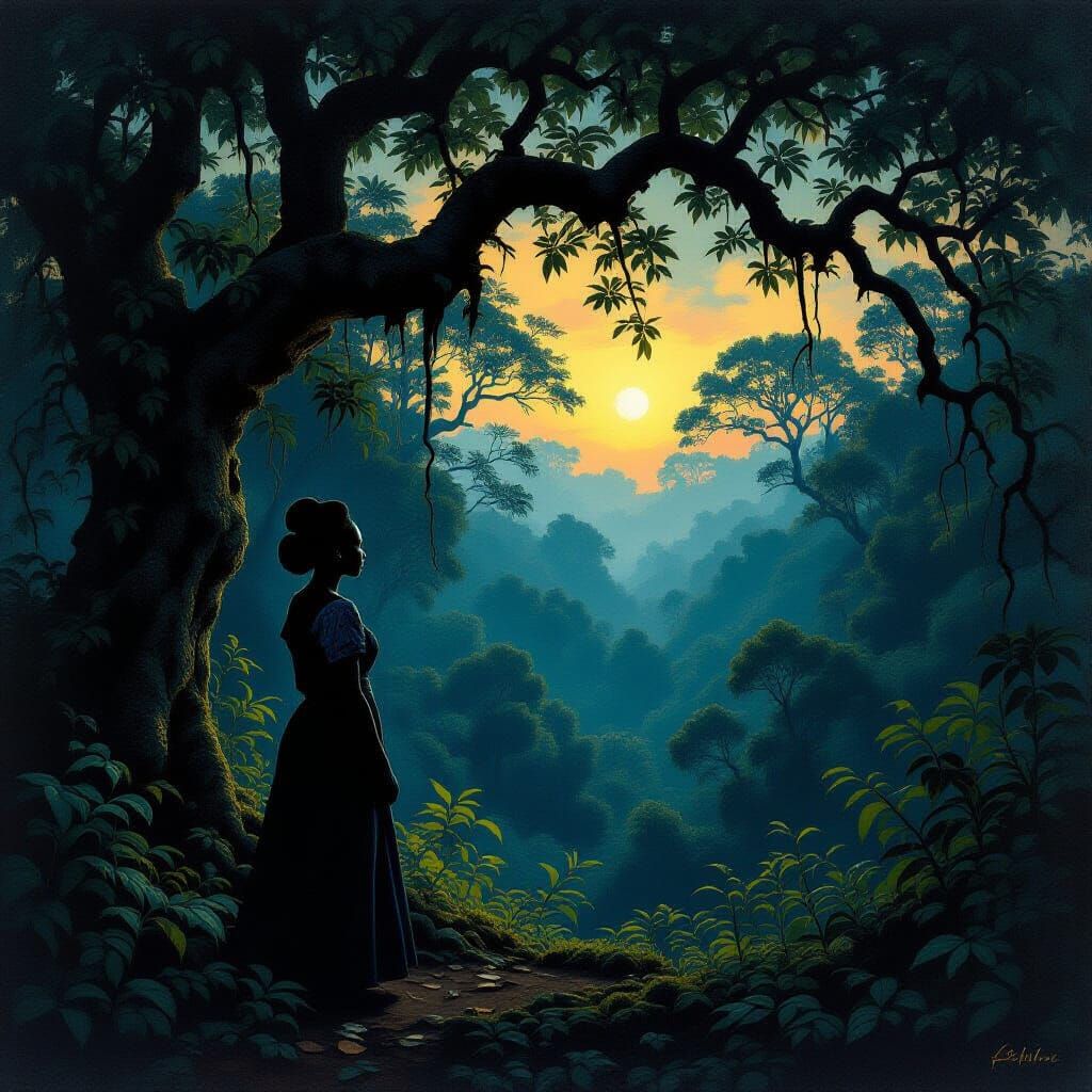 Igbo Woman at Forest Edge at Twilight