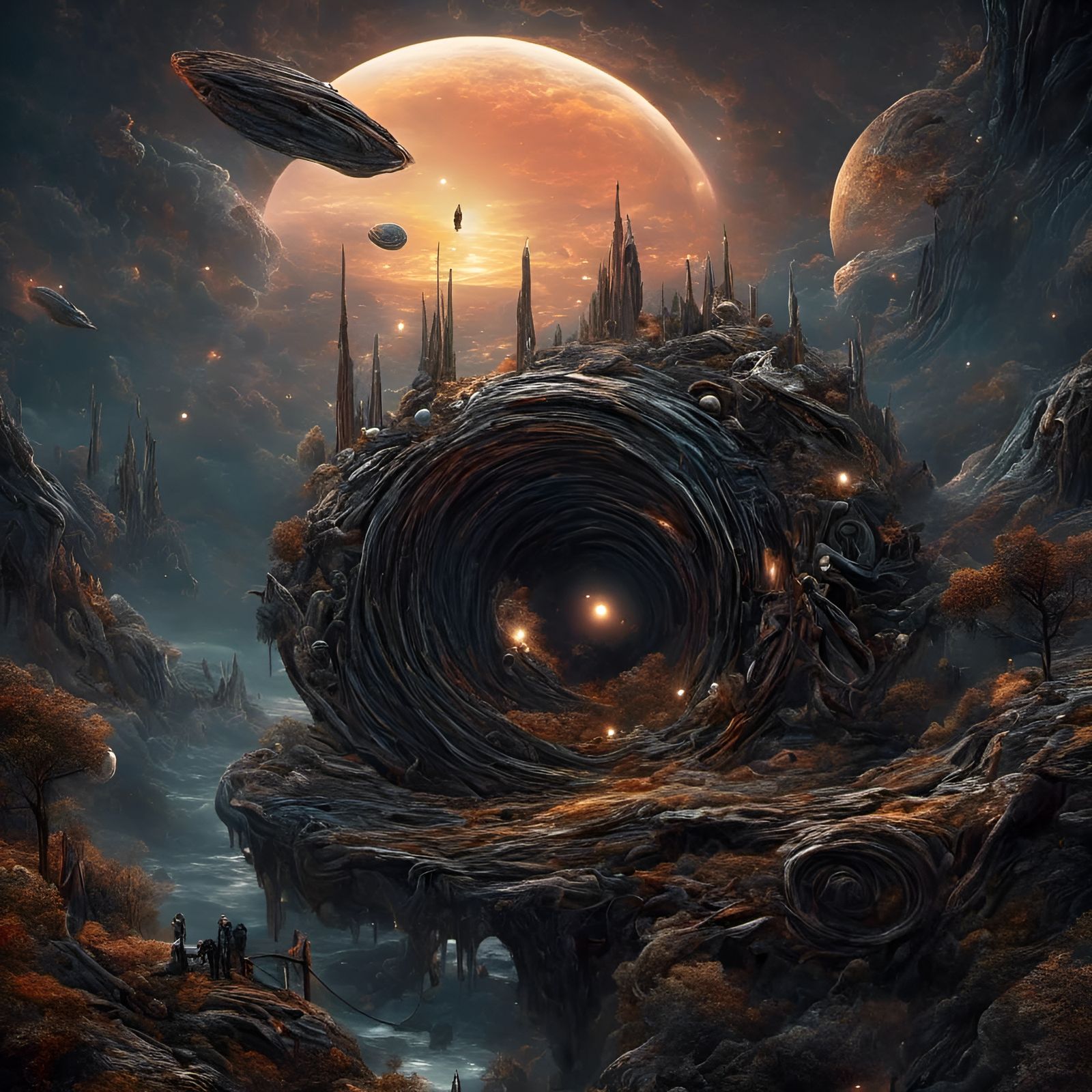 Alien Cicada Planet Landscape Near Black Hole