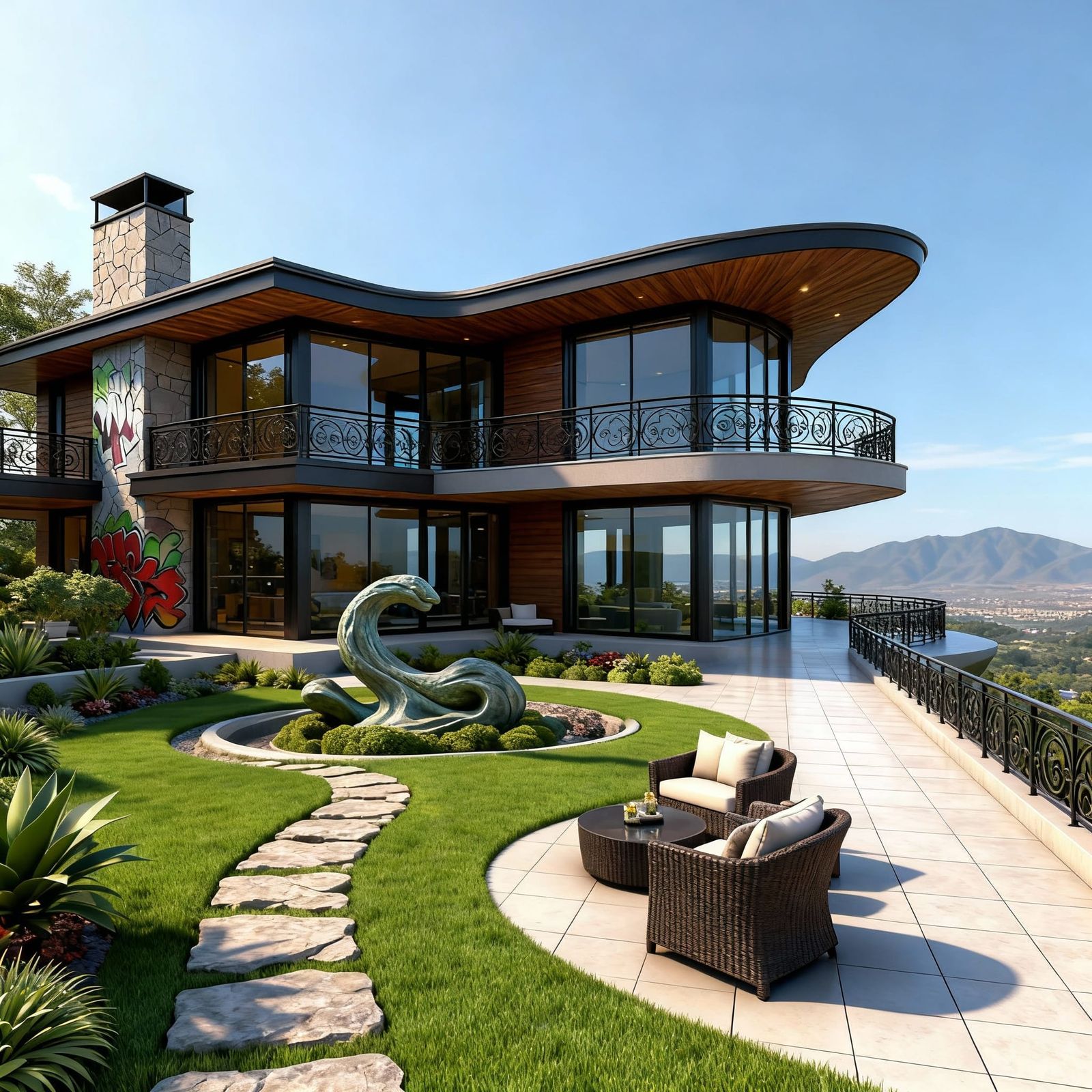 Unique 21st Century Mansion With Sculpted Garden