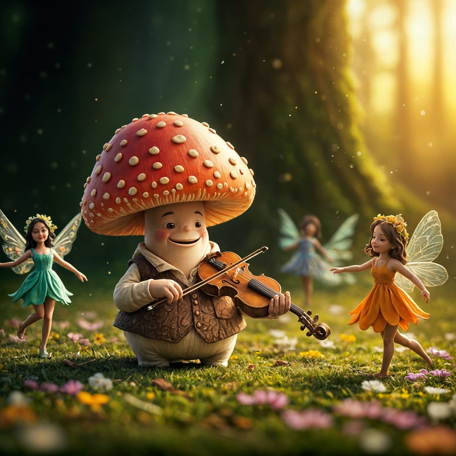 Whimsical Mushroom Serenade in Enchanting Claymation Style