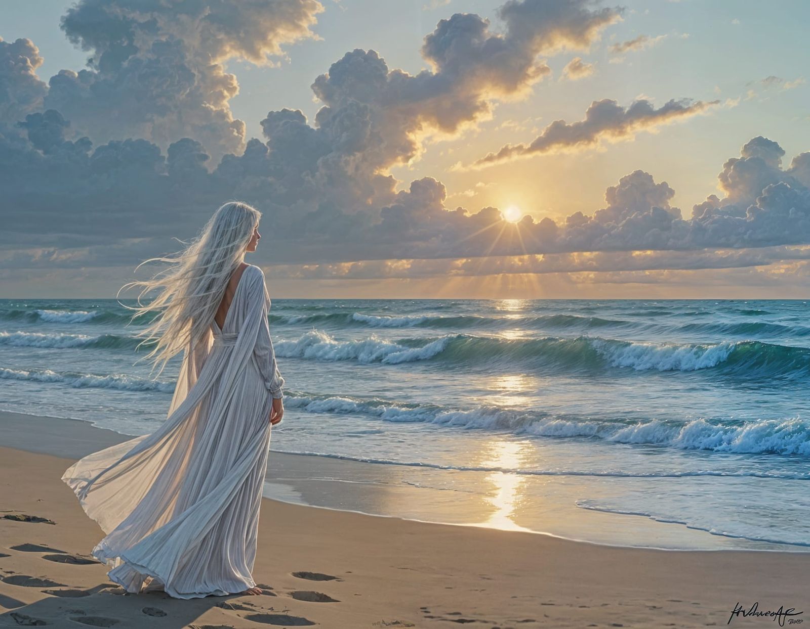 Dreamlike Portrait of Woman on Beach in Néo Expressionnisme ...