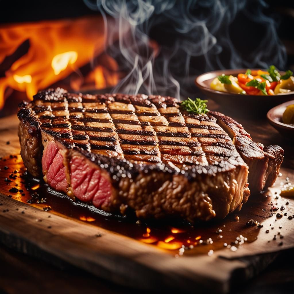 Premium Florentine Steak in Cinematic Restaurant Setting