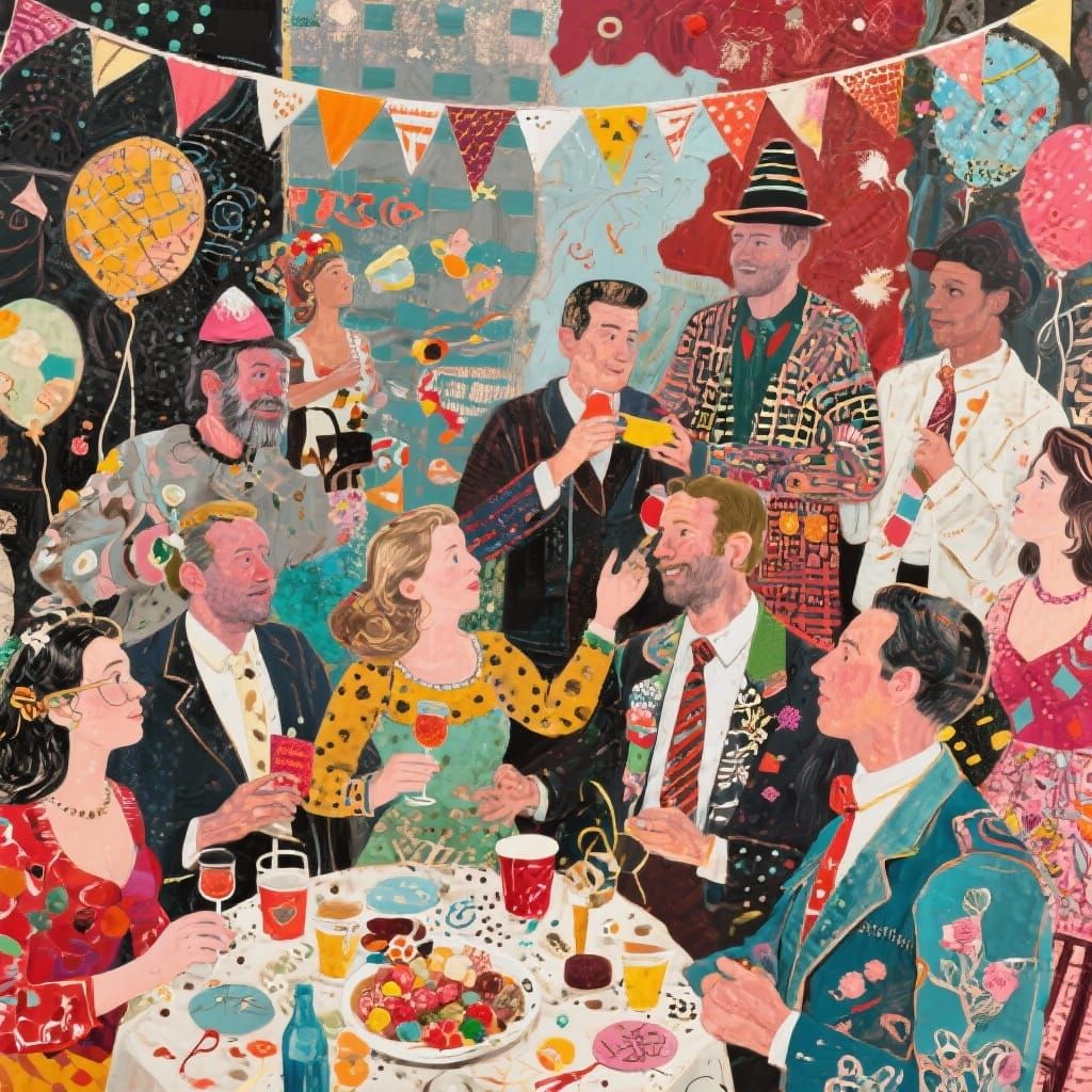 Vibrant Mixed Media Party Scene
