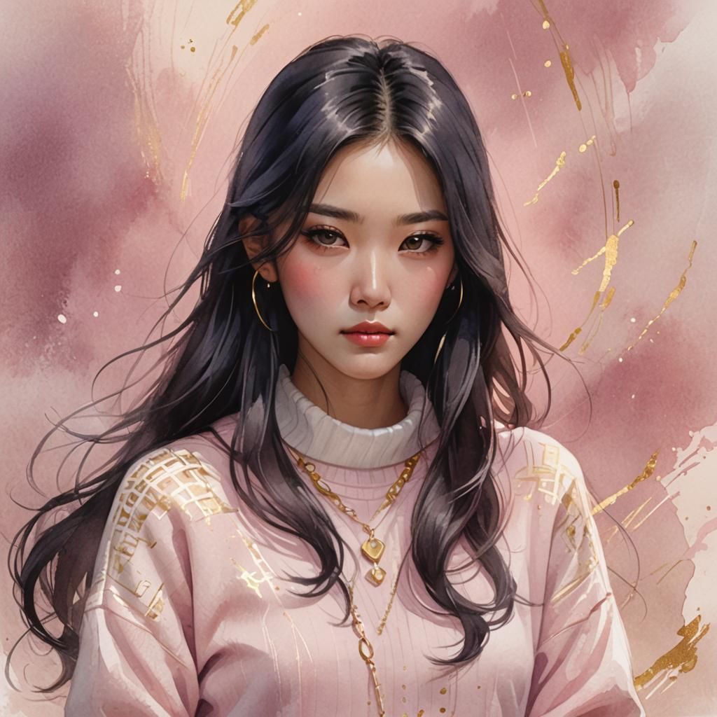 Korean Girl Portrait in Artgerm-Inspired Watercolor Style