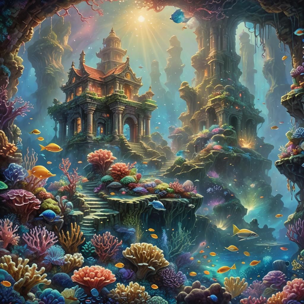 Lush Coral Reef with Bioluminescent Life, Hyperdetailed Art