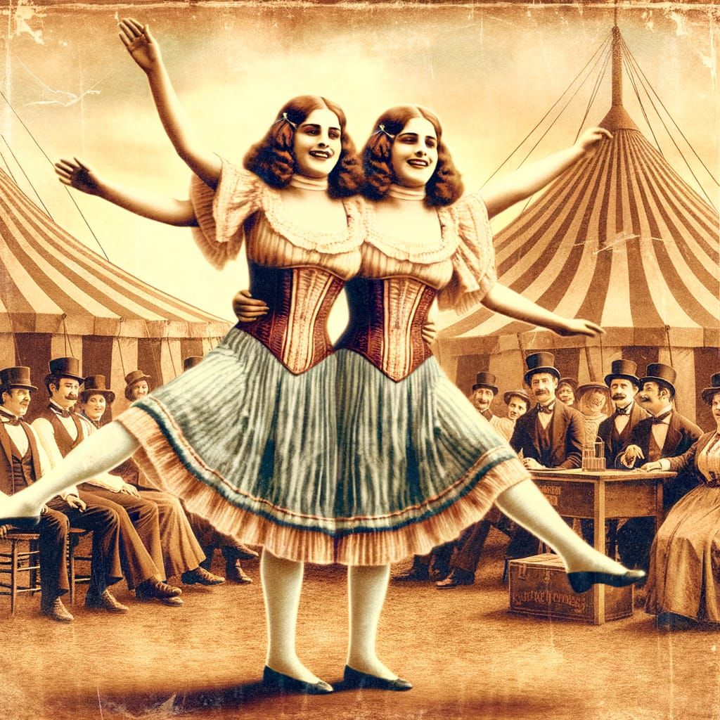 Conjoined Twins Performing in Vintage Circus