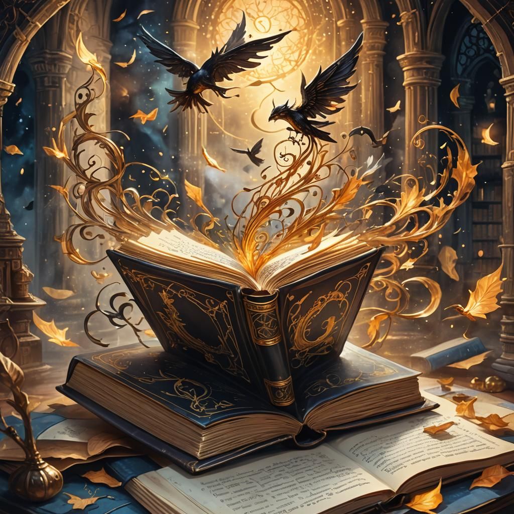 Spirits Emerge from Ancient Book: Ethereal Illustration