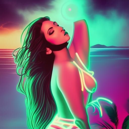 Passionate Embrace in Synthwave Neon Retro Style