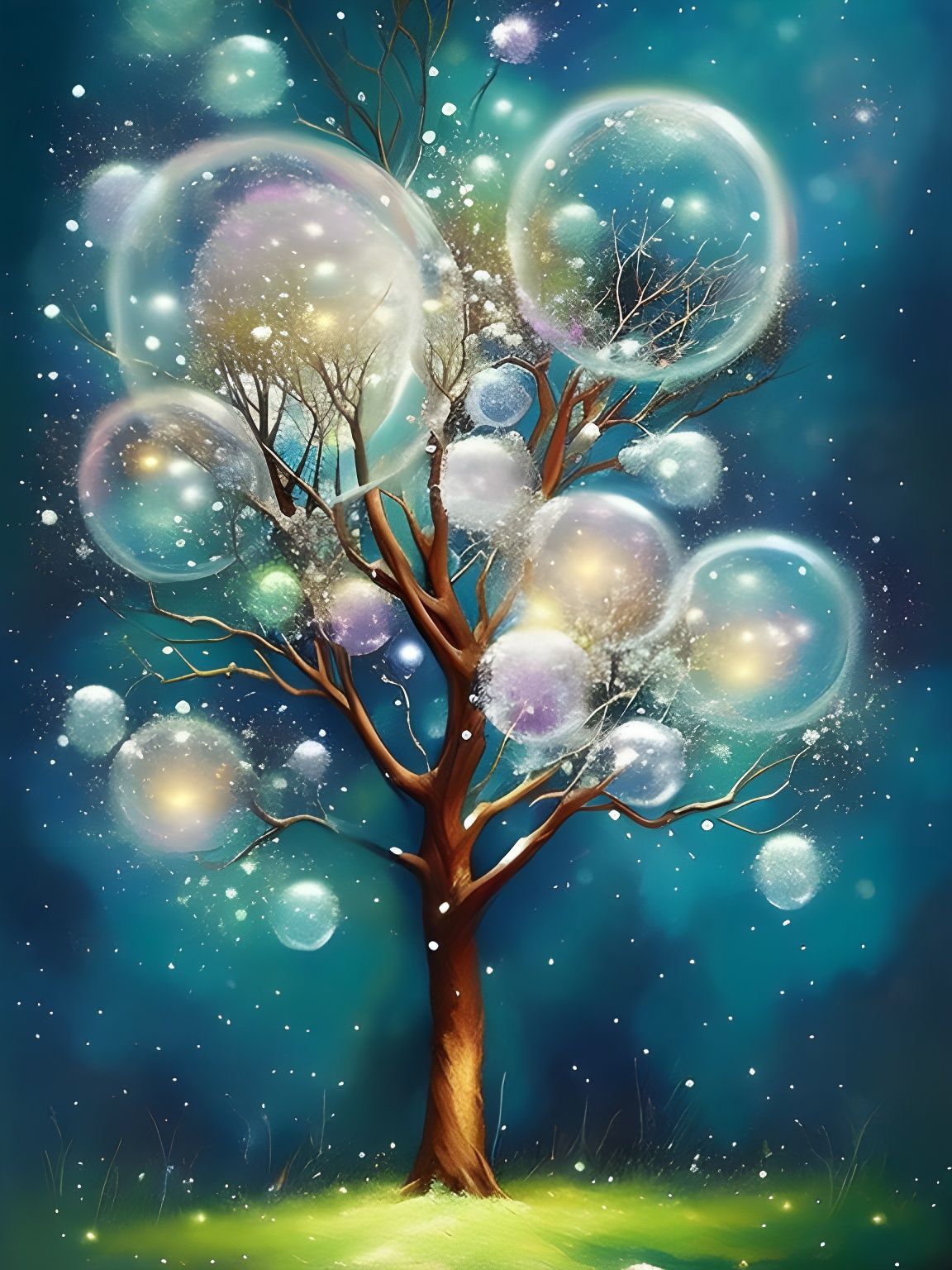 Cosmic Tree with Magical Orbs: Airbrush Speedpainting