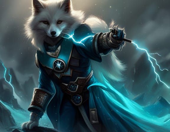 Arctic Fox Superhero Manipulating Lightning