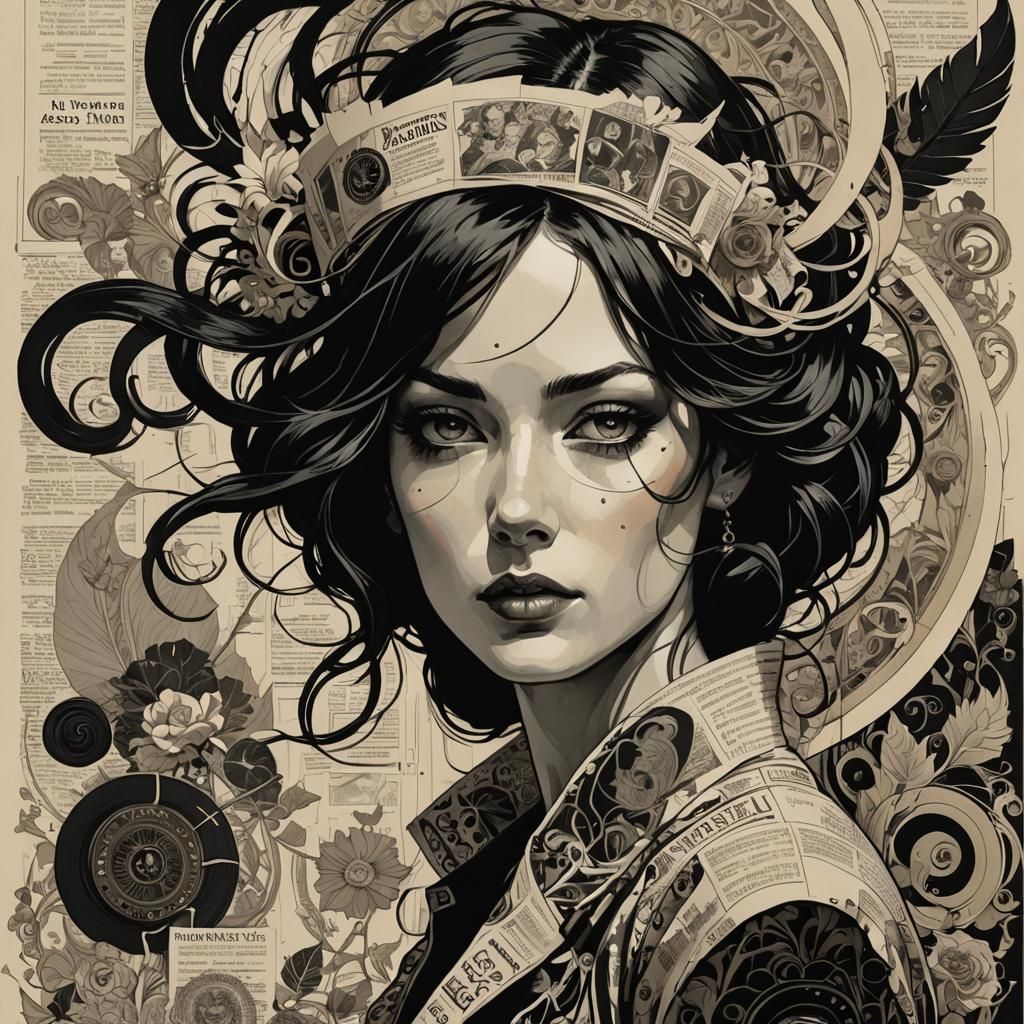 Intricate Newspaper Collage Portrait in Psychedelic Style