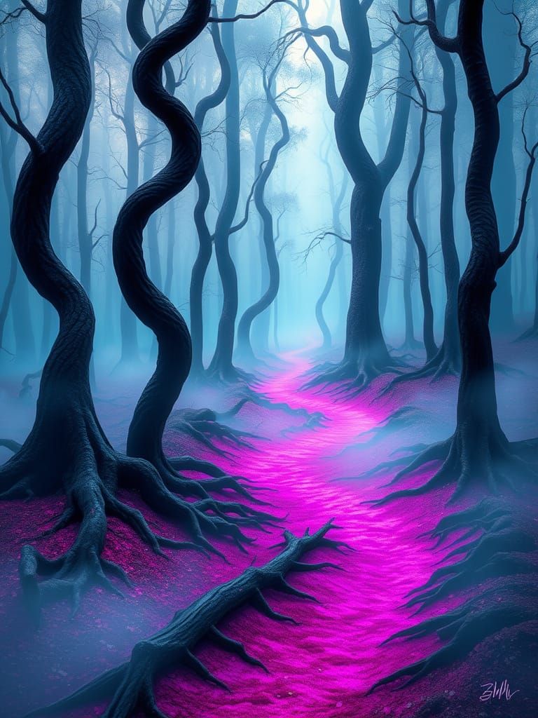 Dreamlike Forest Landscape in Ethereal Fog