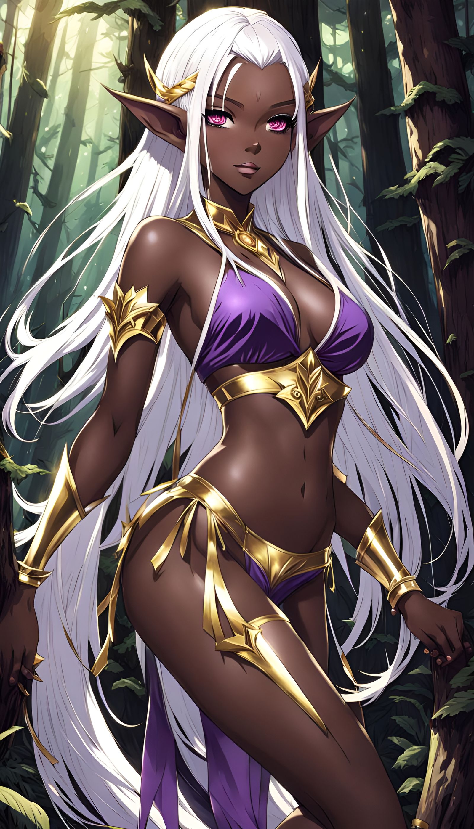 Anime Elf Girl in Dark Forest