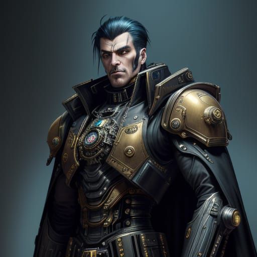 Steampunk Vampire in Cyberpunk Mech Attire with Vintage Flai...