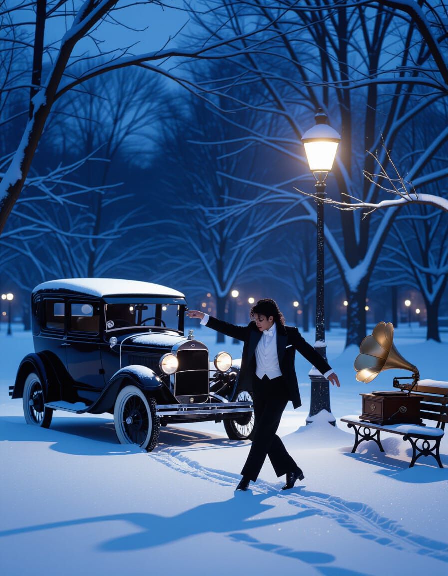 Surreal Winter Park Scene with Dancing Michael Jackson