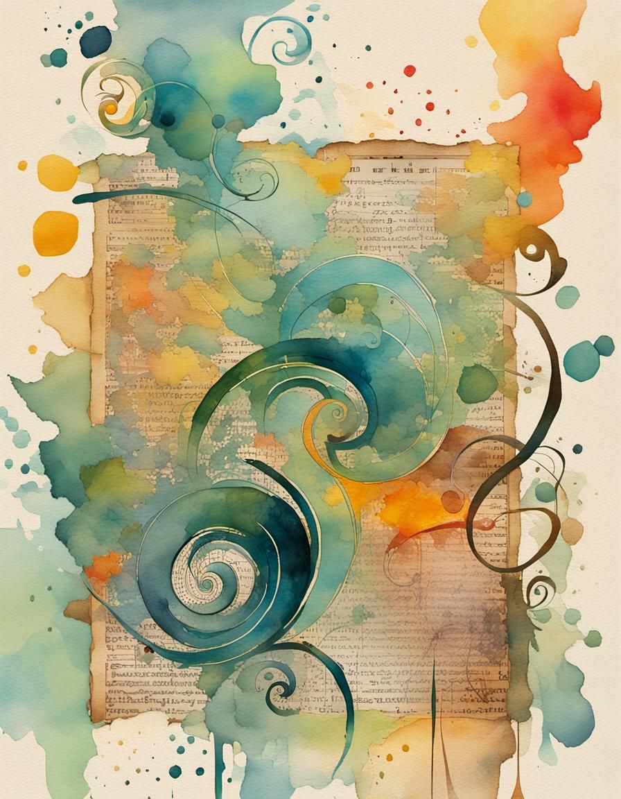 Abstract Art Nouveau Watercolor on Dictionary Page