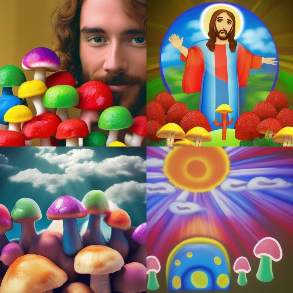 Jesus Eating Mushrooms in Divine Sunshine