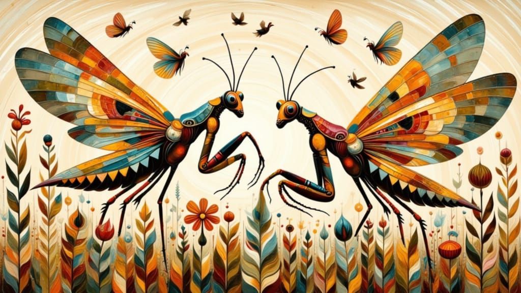 Praying Mantises with Textured Wings