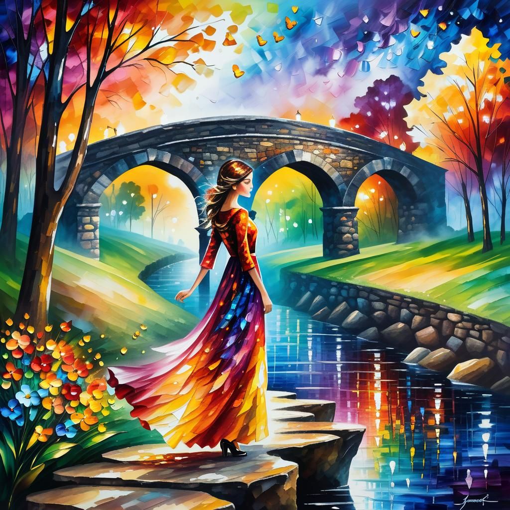 Dreamy Village Woman: Watercolor Fantasy Illustration