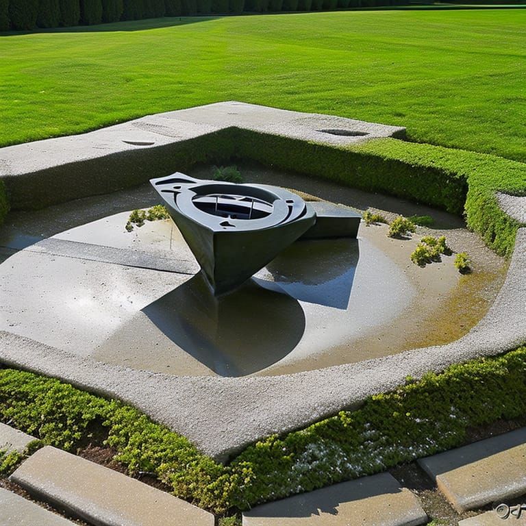 Surreal Melting Sundial in Orderly Garden