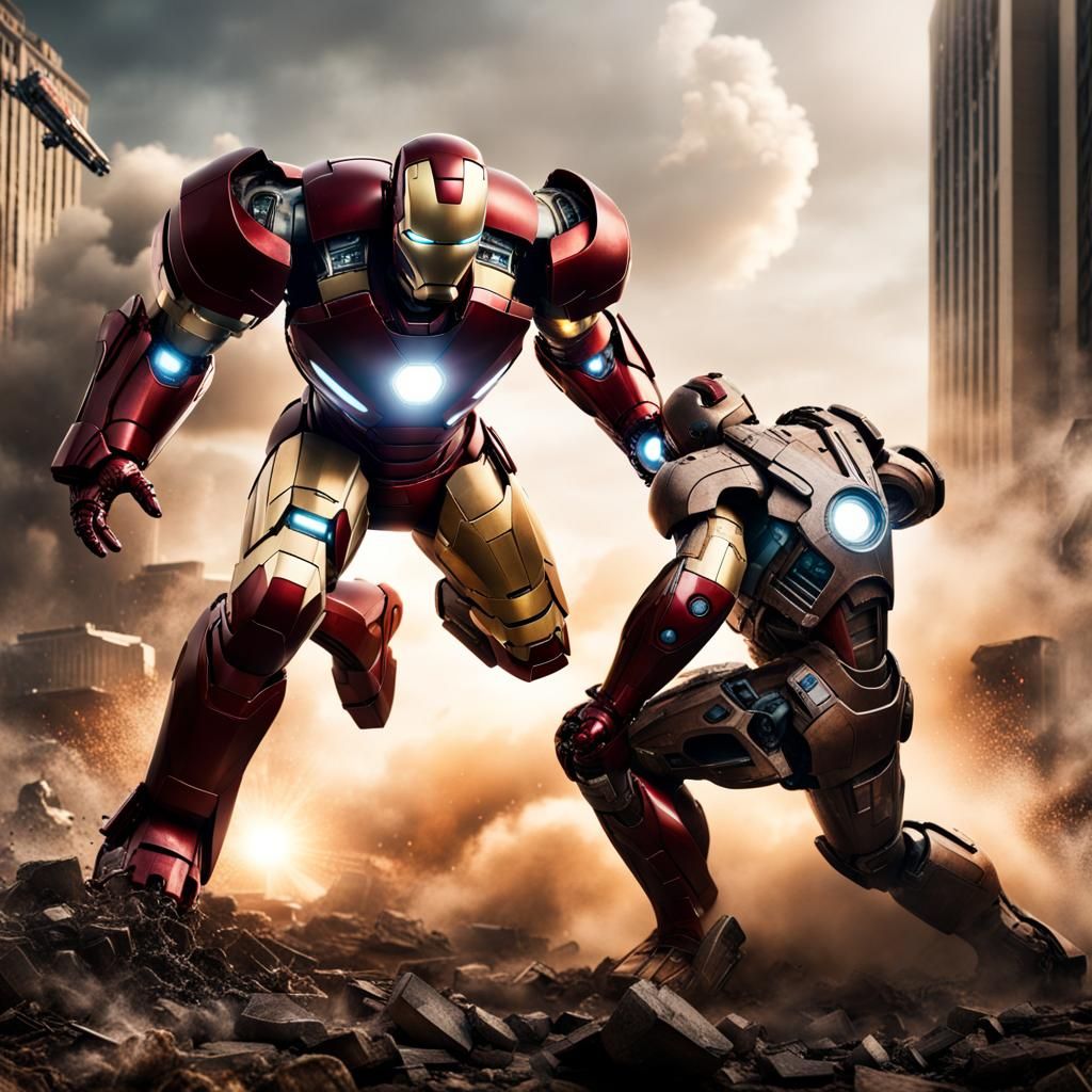 Iron Man and Warmachine Attack: Epic Digital Painting