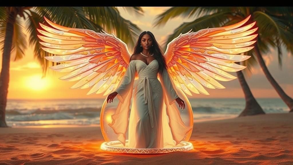 Amber Angel Dancing on Hawaiian Beach at Twilight