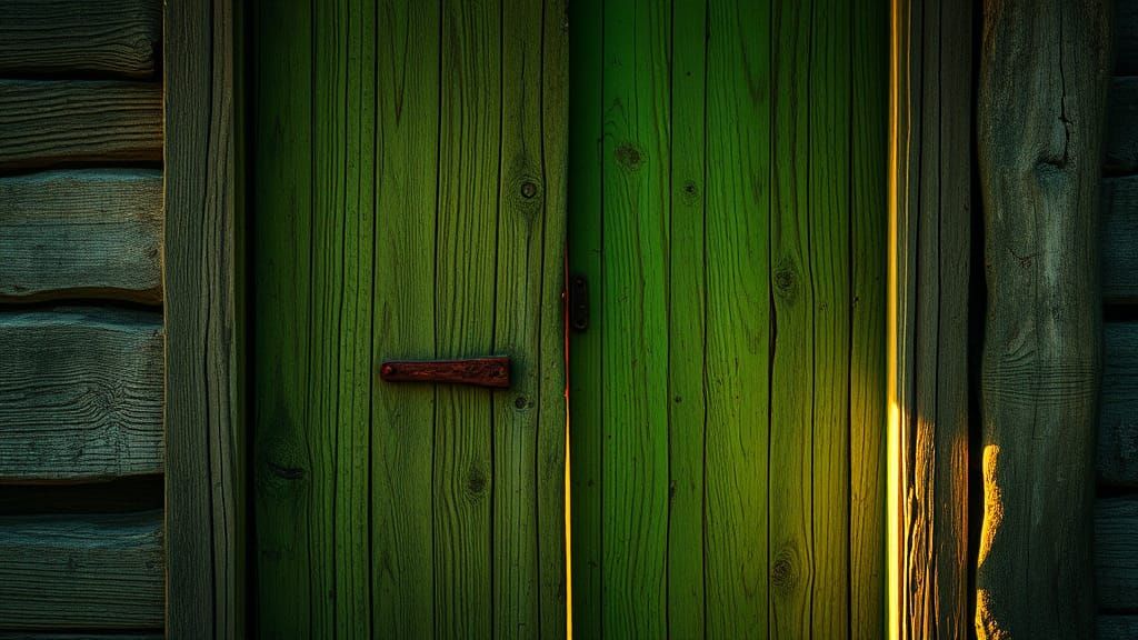 Ethereal Light on Weathered Wooden Door: Photorealistic Imag...