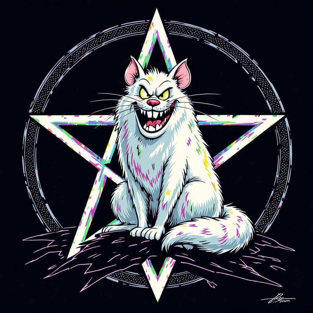 Rat Fink in Vibrant Comic Book Style with Flames