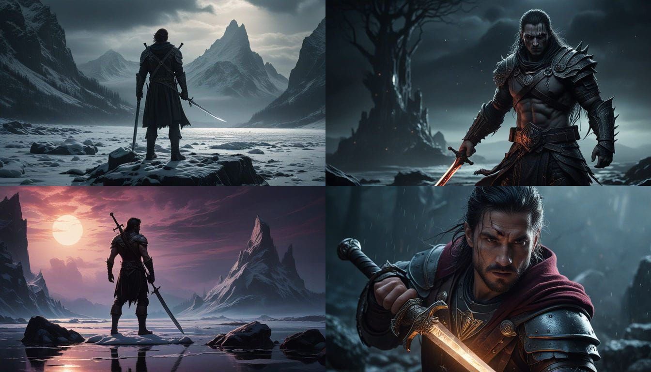 Cyberpunk Hero Emerges from Ice Storm with Blood Sword