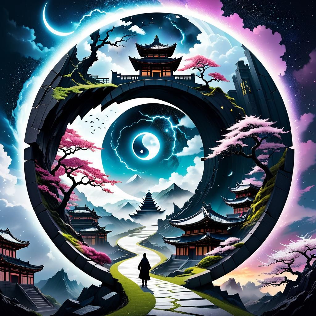 Surreal Stargate Scene with Gothic Elements