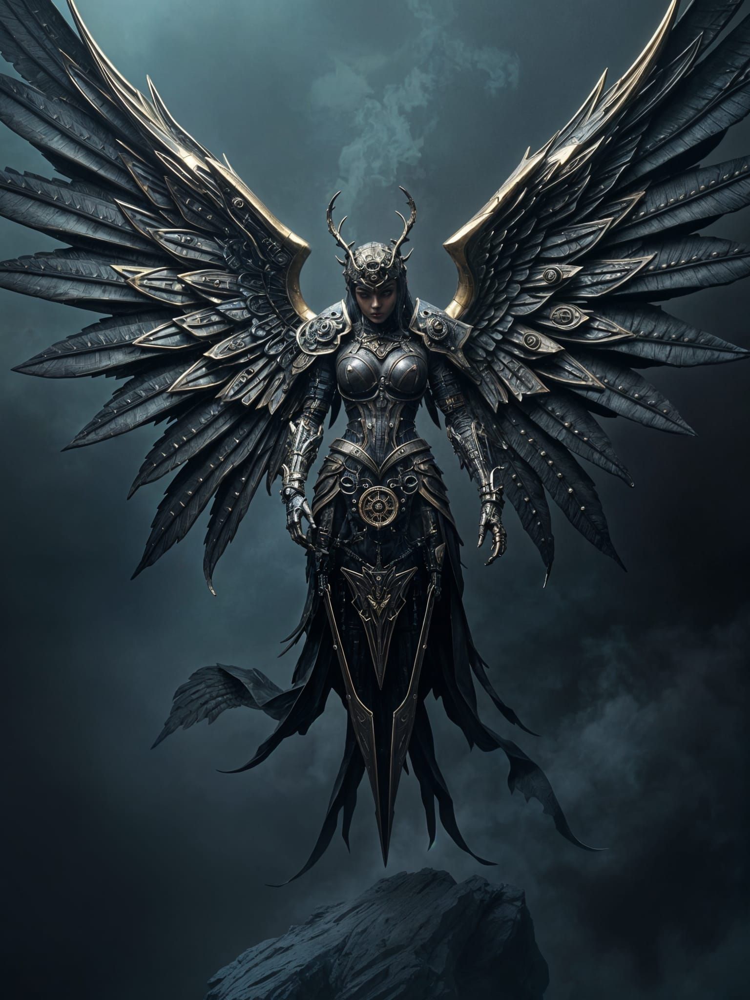 Steampunk Cybernetic Angel with Bronze Wings