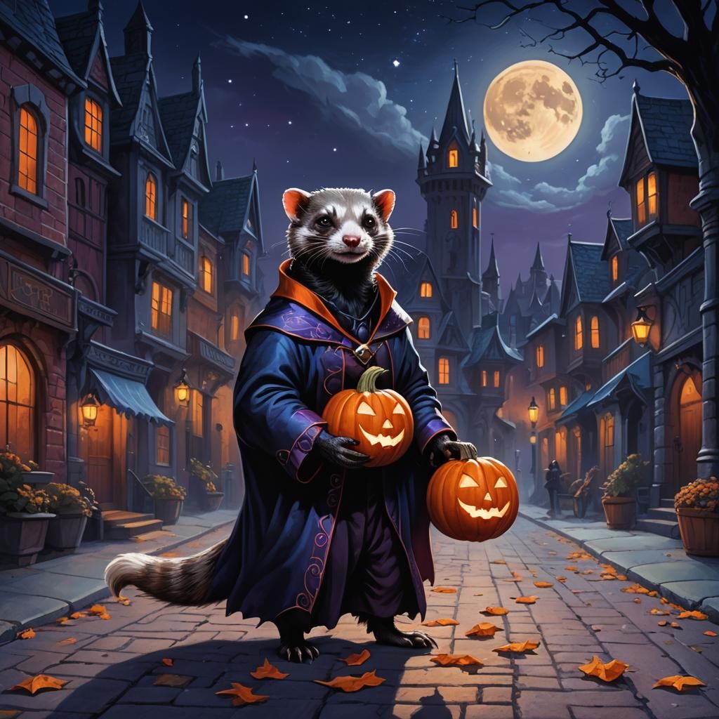 Ferret Dracula on a Moonlit Halloween Night
