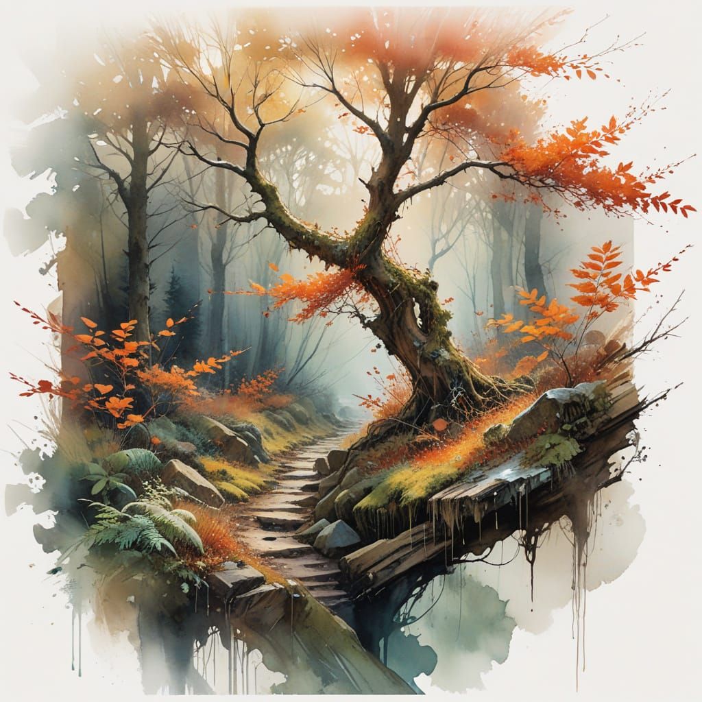 Autumn Forest Pathway in Vibrant Colors