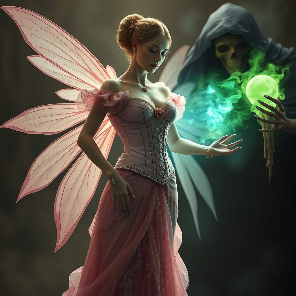 Ethereal Fairy and Grim Reaper in Haunting Dance