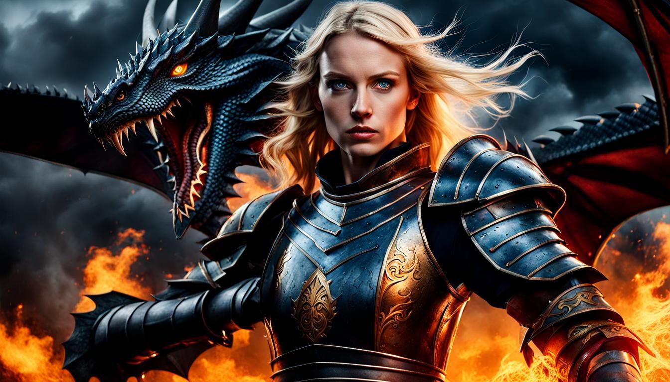 Young Woman Battles Dragon in Ultrarealistic Photography
