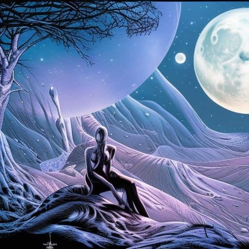 Glittering Dreamscape Illuminated by Full Moon: Comic Book A...