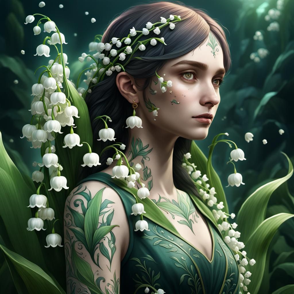 Lily of the Valley Tattoo Design in Detailed Digital Art