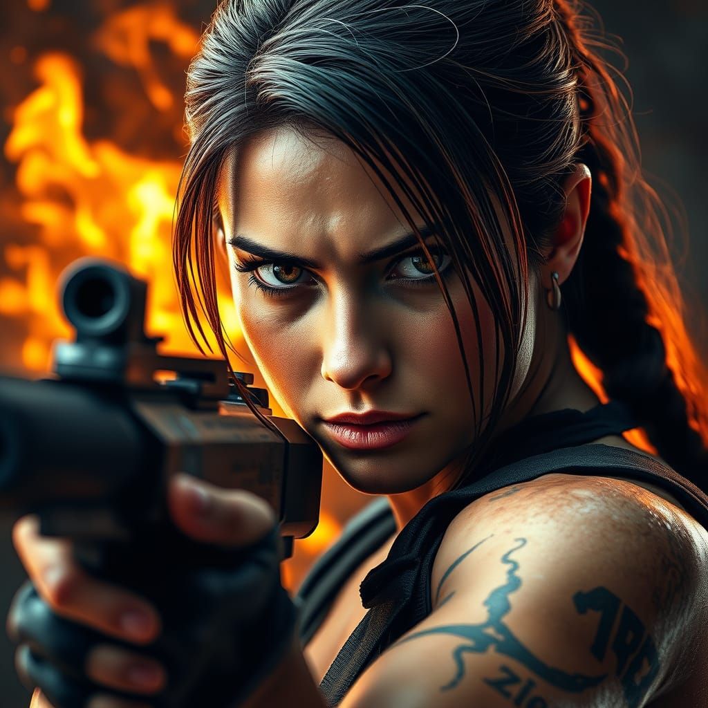 Lara croft tomb raider in breathtaking action scene