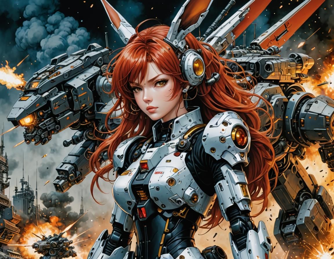 Redhead in Mecha Suit with Rabbit Ears