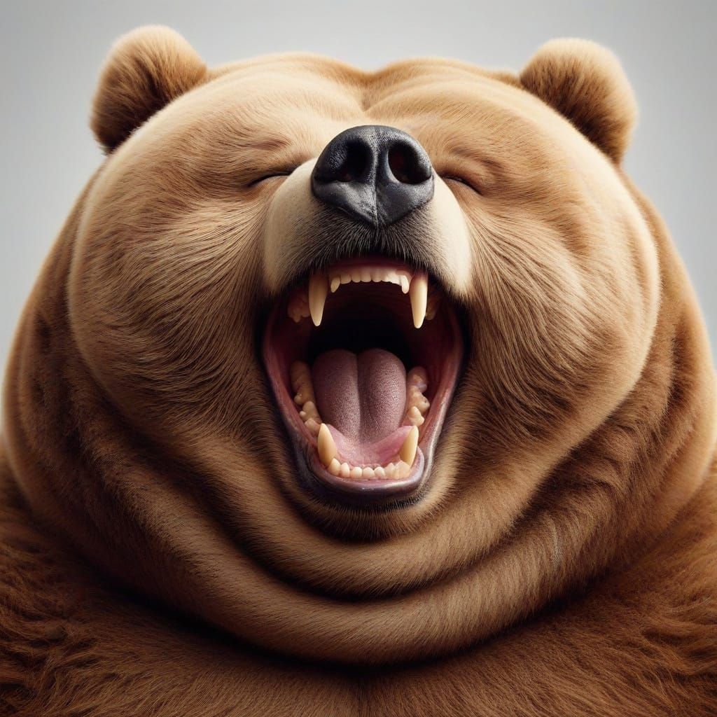Laughing Obese Bear Close-up Photograph