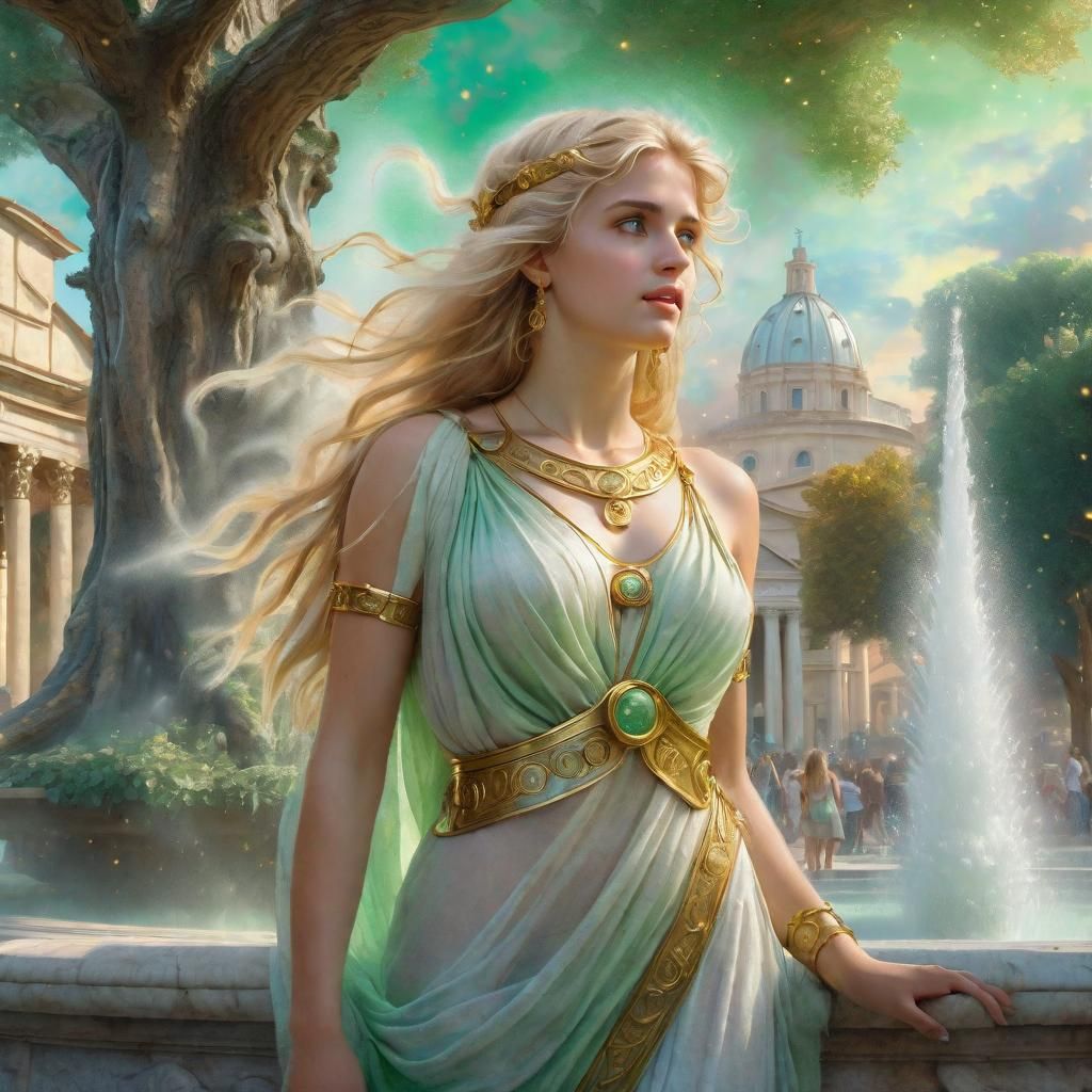 Young Beautiful Women in a Roman palla in a Roman Fantasy Wo...